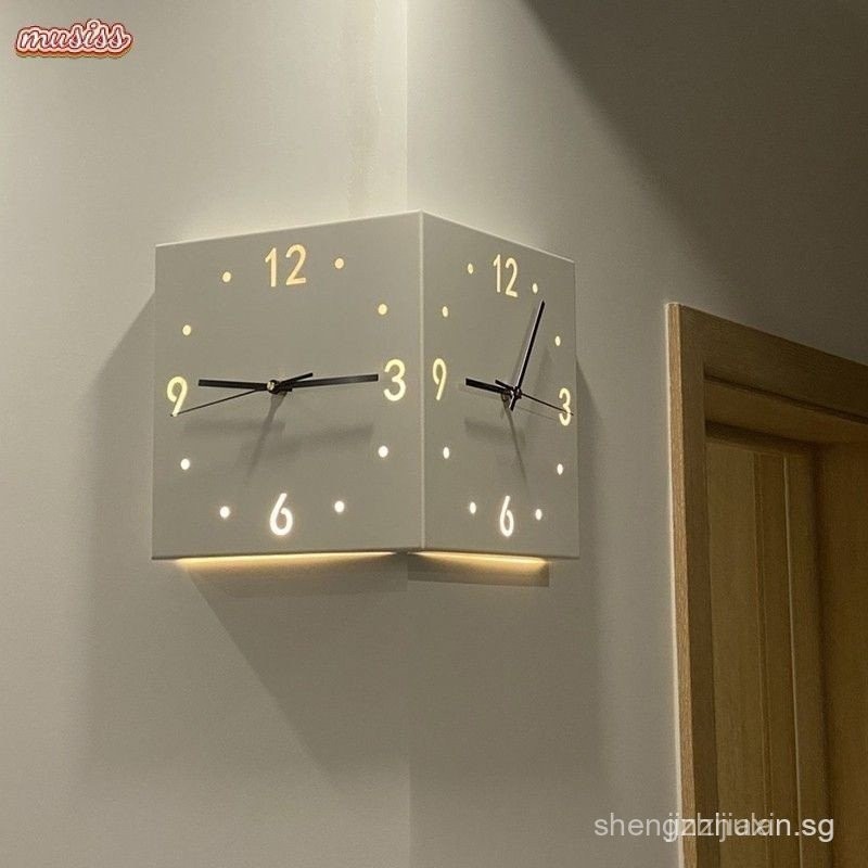 【In stock】Ins Wind Corner Clock Double-Sided Wall Clock Living Room ...
