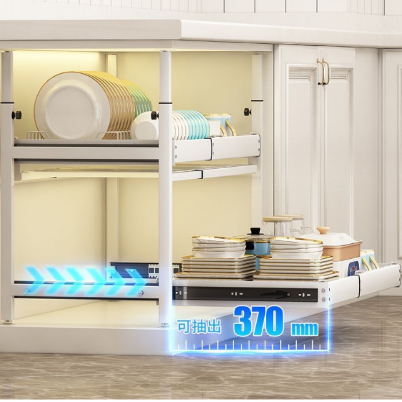 Kitchen under sink shelf storage spices dishes pullout sink organizer