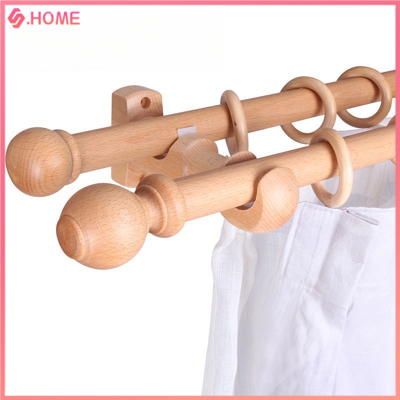 Solid wood curtain rod log Roman rod silent curtain track single rod ...