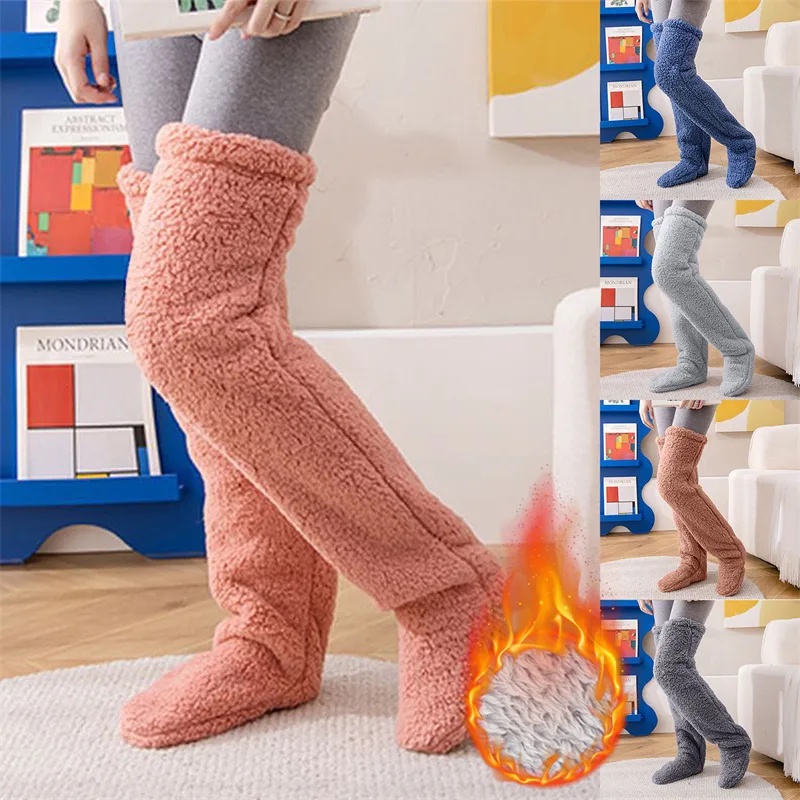 Winter Thigh High Socks Over Knee Fuzzy Boot Stocking Thicken Warm Knee