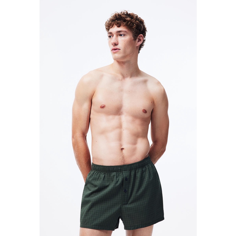 H&M - 5-pack woven cotton boxer shorts - Khaki green Medium Dusty