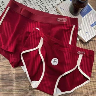 2Pcs Red Couples Lovers Underwear Soft Cottonl Men Boxer Women Briefs Panties  New Year Red Print Breathable Shorts Underpants - AliExpress