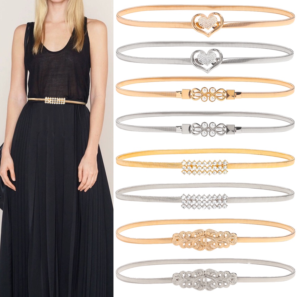 Fashion Chain Waist Belt for Women Elastic Stretch Silver Gold Belt Skinny Metal Thin Lady Dress Belt Waistband Shopee Singapore