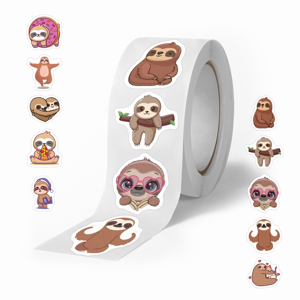 500 Pcs 10 Images Cute Sloths Stickers Roll Stickers Tape Shopee