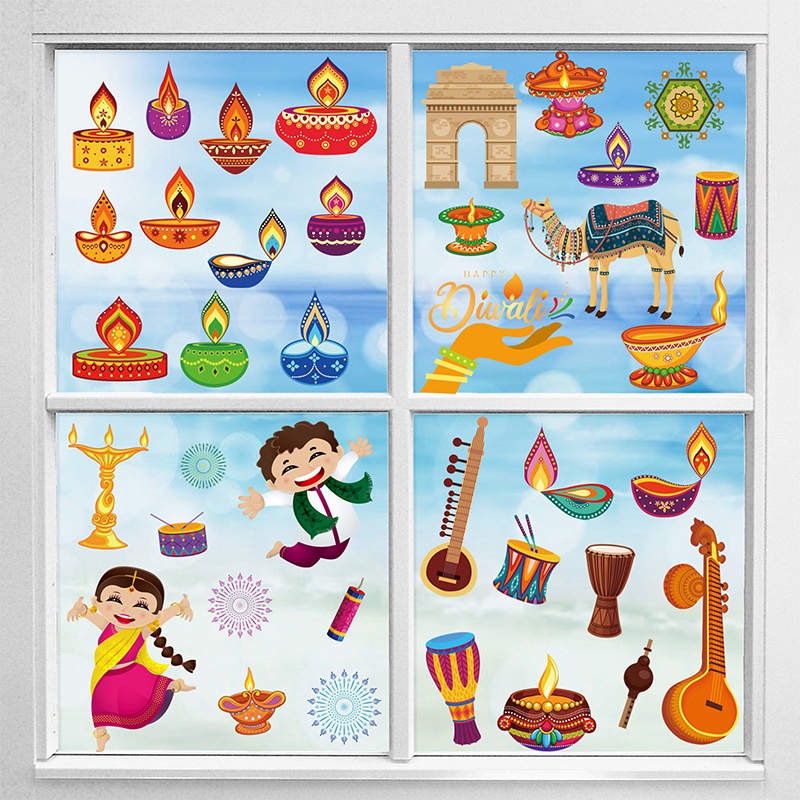 Wholesale Set Diwali Electrostatic Window Sticker Happy Diwali 2023