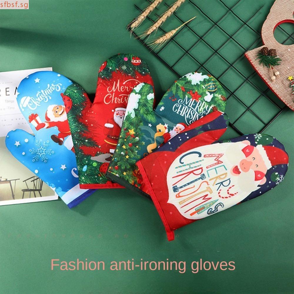 SFBSF Christmas Trim Oven Mitts, AntiHot Mat Heat Resistant Microwave