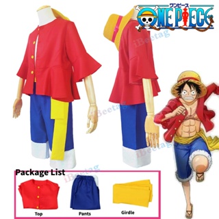One Piece Monkey D Luffy Red Cosplay Costume for Adult Party Cloth Shirt  Pants 3pcs/set 