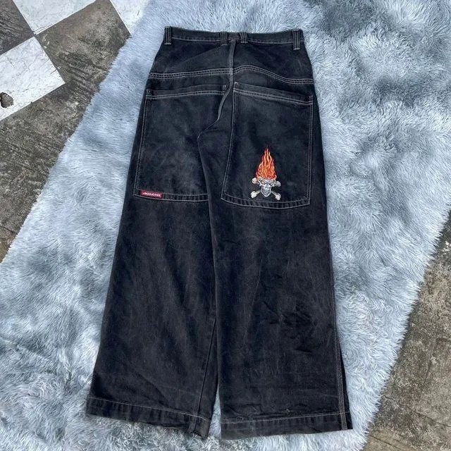 JNCO Jeans Y2K Mens Hip Hop Dice Graphic Embroidered Baggy Jeans