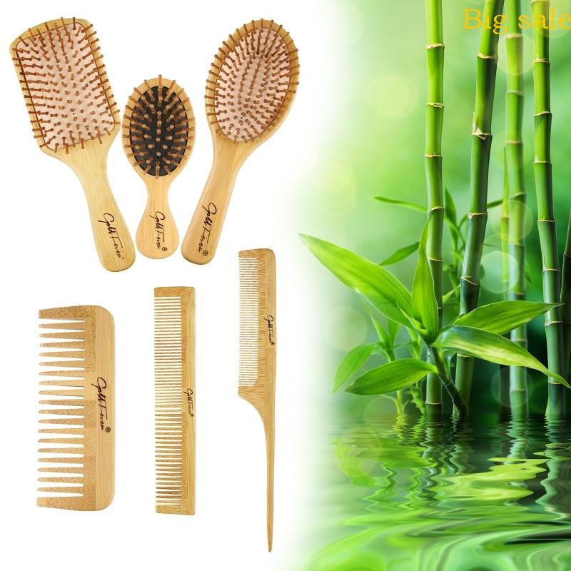 Big sale 6Pcs Wood Combs Set Healthy Paddle Scalp Hairbrush Bamboo Cushion for Head Massage