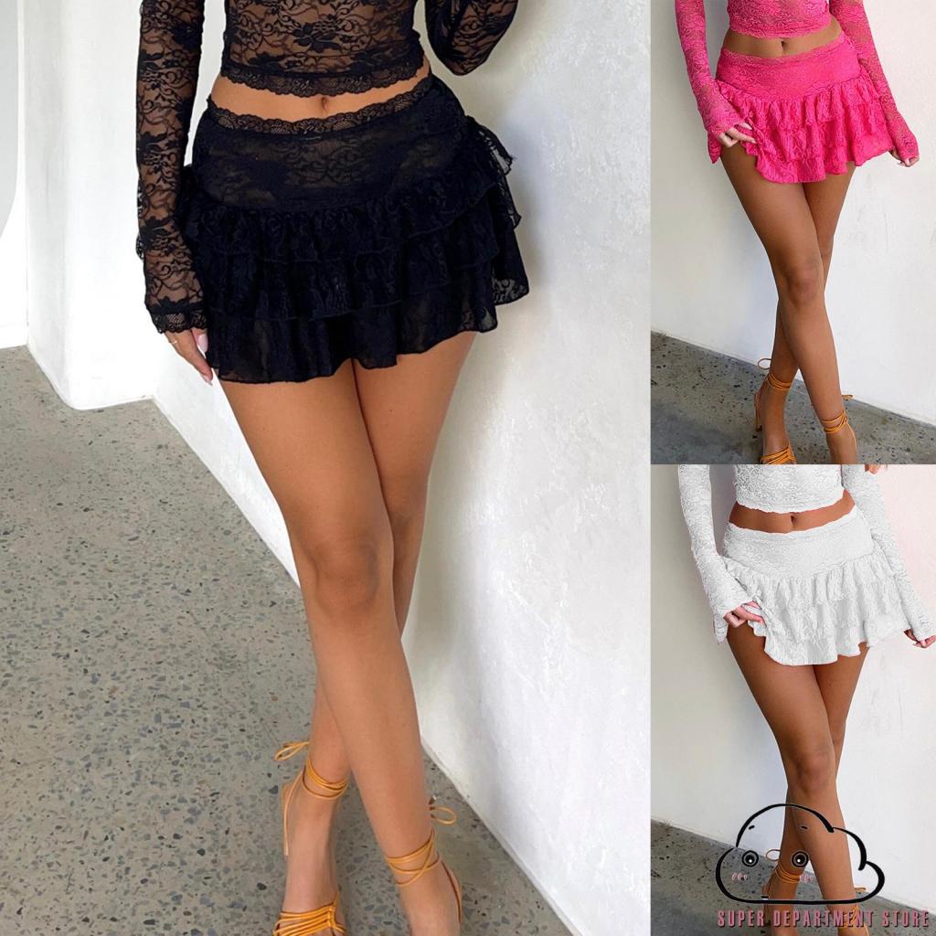 VINA™ - Low Waist Lace Mini Skirt with Pleated A-Line Wear main image 1
