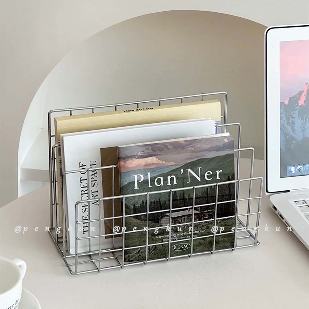Ins Simple Iron Art Desktop Shelf Desktop Metal Bookshelf Organizing ...