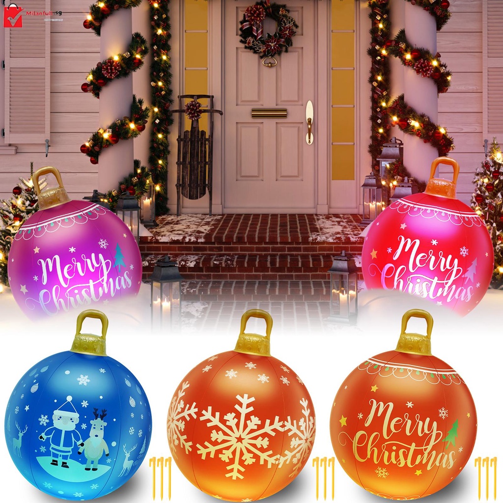 Inflatable Christmas Ball with LED Light 23.6inch RGB Light Up Giant