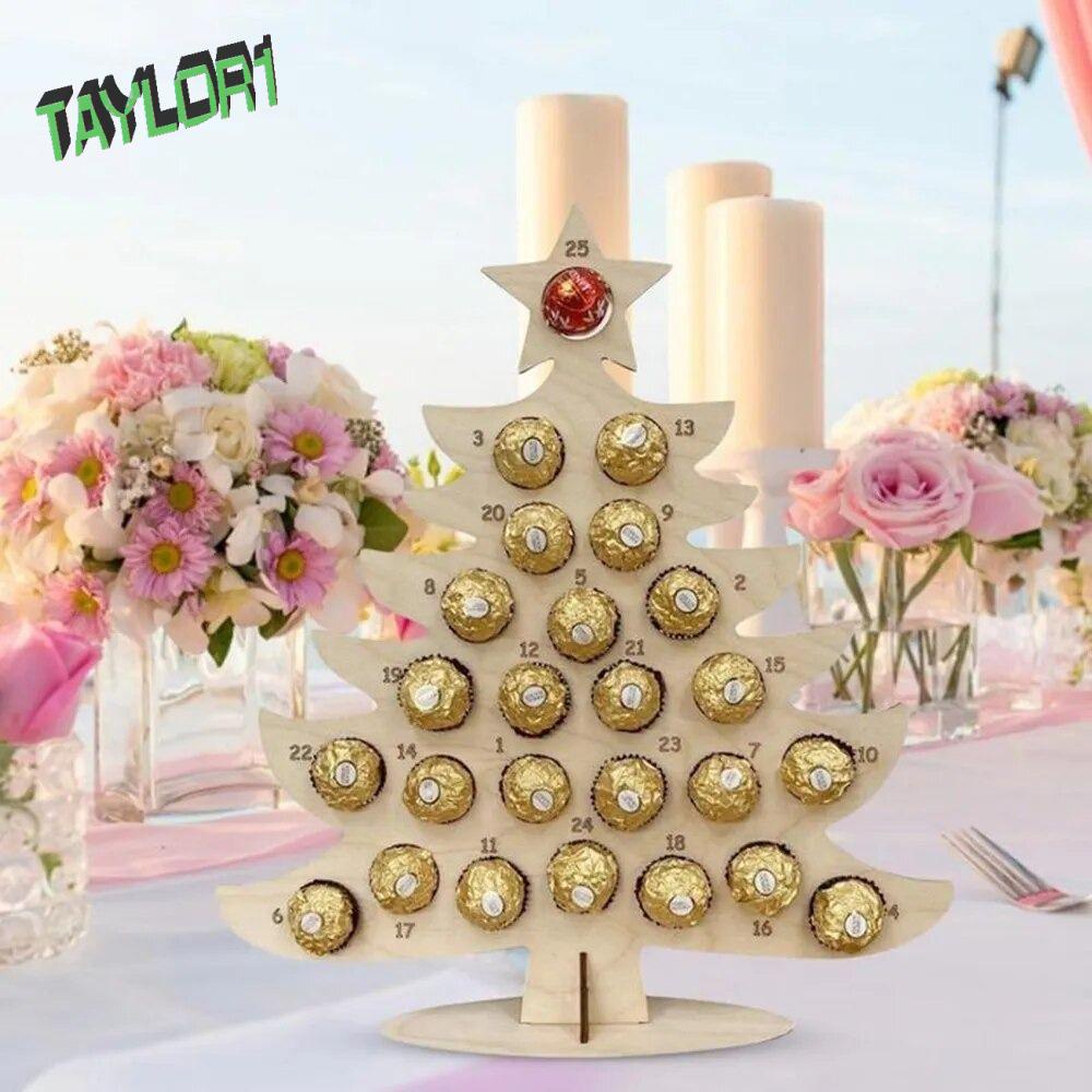 TAYLOR1　Candy　Advent　Wooden　Christmas　Hollow　Sugar　Tree/Elk　Calendar,　Countdown　Decorative　Shaped　Christmas　Stand,　Elk　Chocolate　Creative　Xmas　Seasonal　Chocolate　Stand　Party　Shopee　Singapore