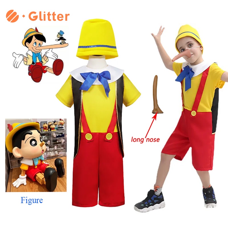 Pinocchio Costume for Kids Boy Disney Funny Pinocchio Cosplay Top