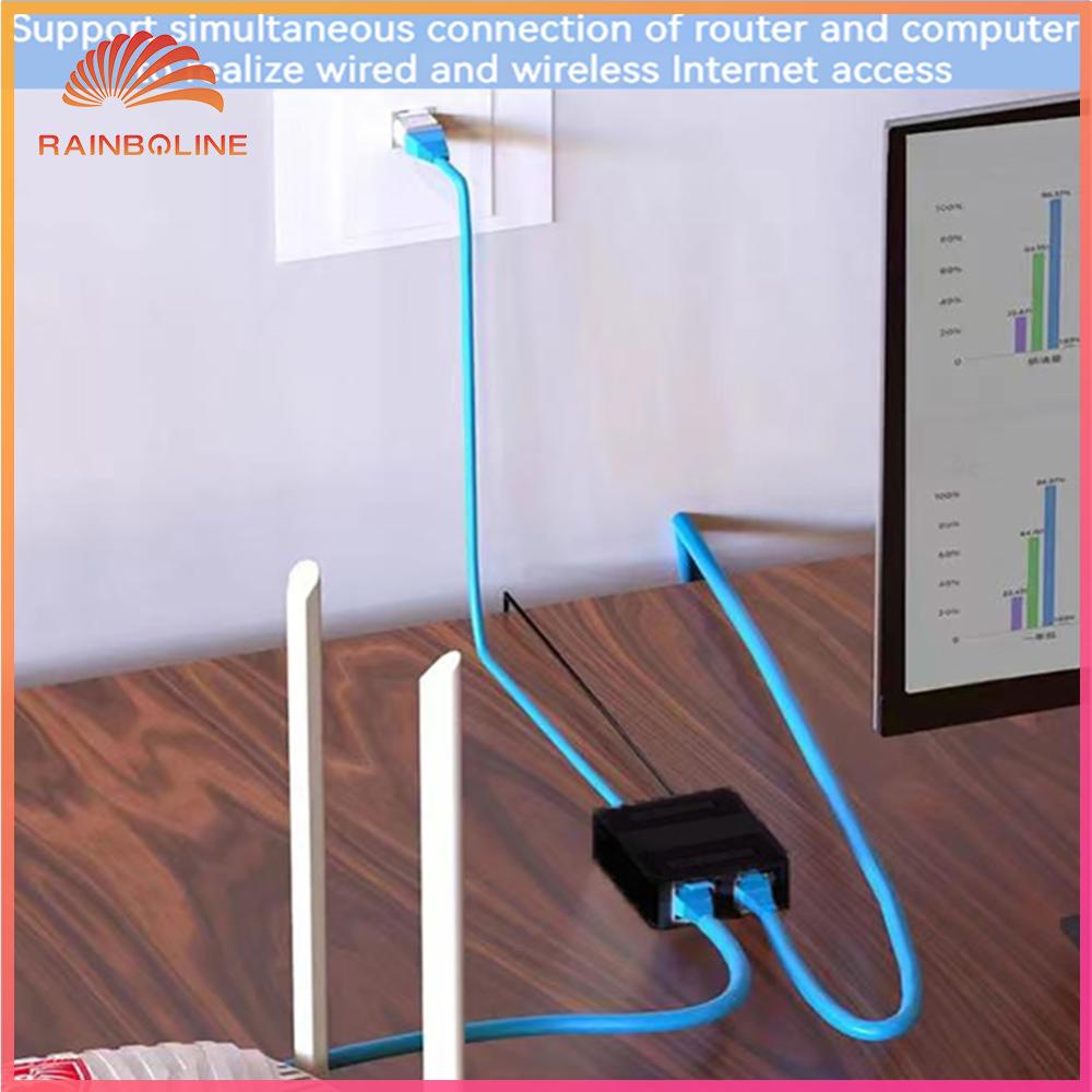 (rain) RJ45 Splitter Connector Adapter 1 to 2 Ways Lan Splitter 100Mbps Coupler Connect