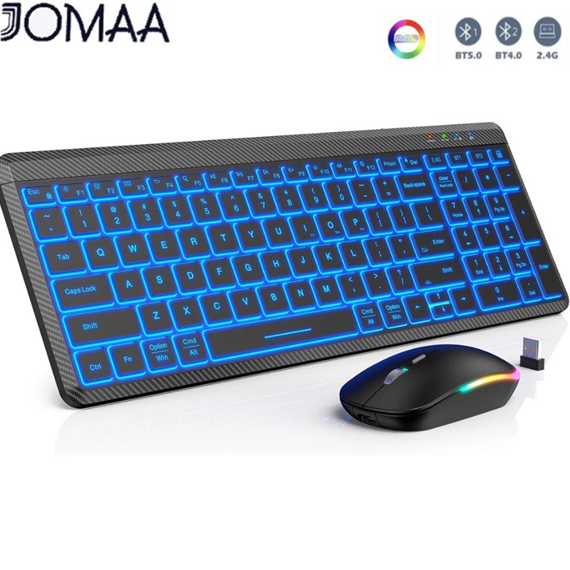 Jomaa Bluetooth +2.4G Wireless Keyboard and Mouse Backlit Slim ...