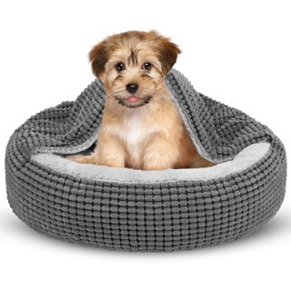 Small Dog Bed with Attached Blanket Cozy Donut Cuddler Anti Anxiety Hooded Pet Beds Calming Cave Bed. Orthopedic Round Puppy Beds for Dogs or Cats Washable Anti Slip Bottom Shopee Singapore