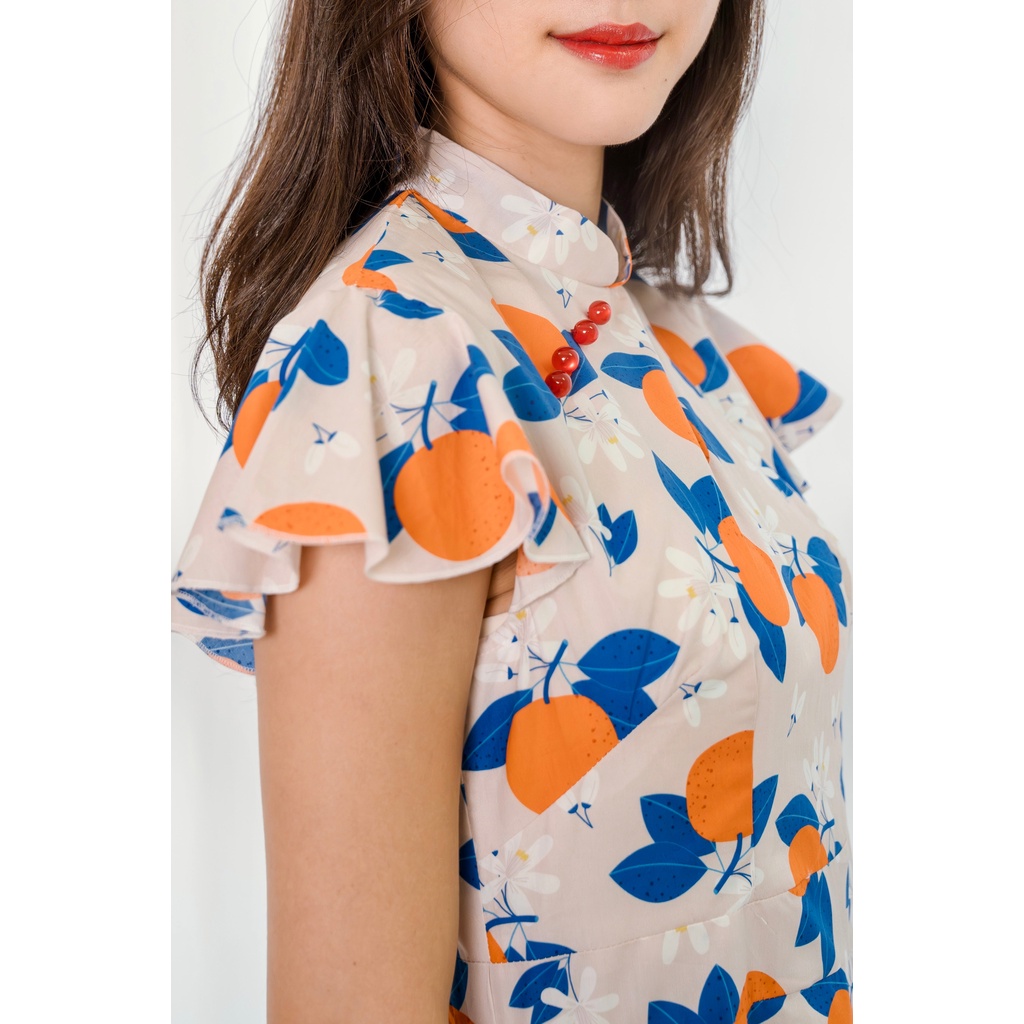 Spaghetti Strap Dresses with Flutter Sleeves Tangerine Plus Size main image 1