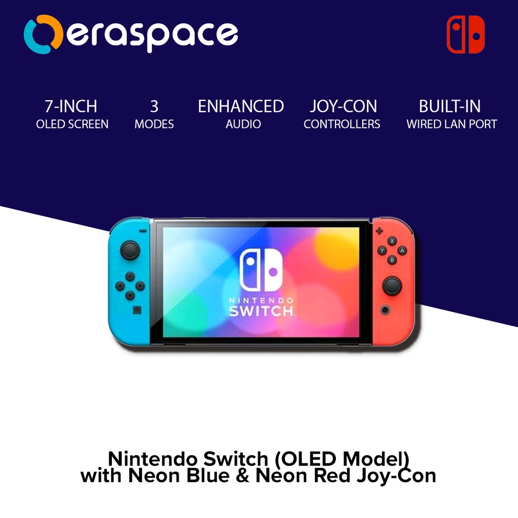 Nintendo Switch (OLED Model) with Neon Blue & Neon Red Joy-Con | Shopee ...