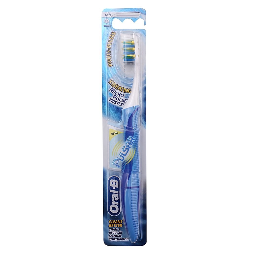 OralB Pulsar Battery Powered Soft Toothbrush, 1 Pack Blue, Battery