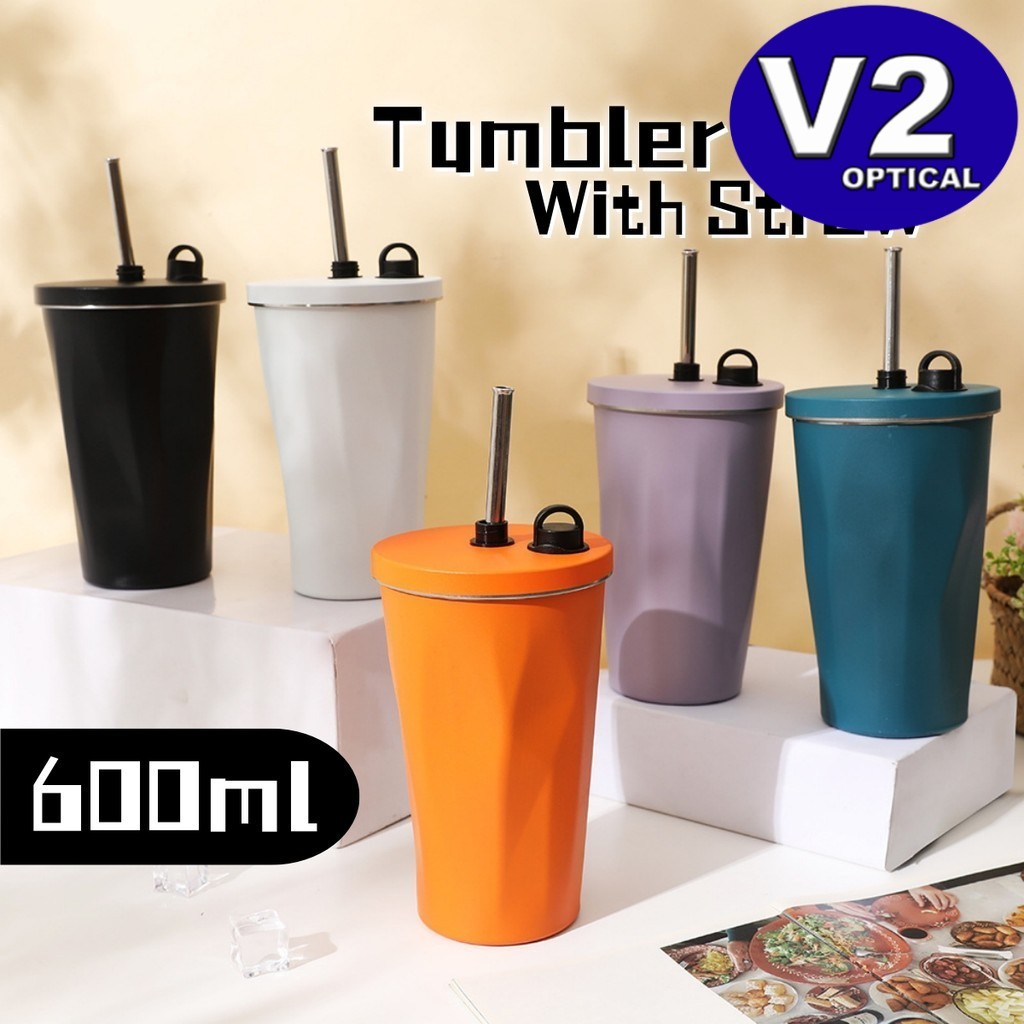 600ml Stainless Steel Tumbler With Retractable Straw Coffee Mug Vacuum ...