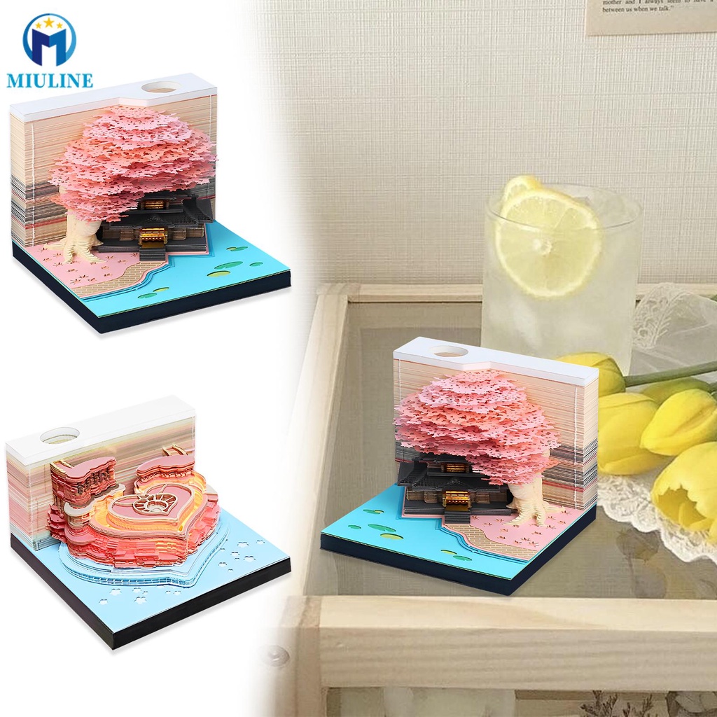 3D Desk Calendar Creative Memo Pad with LED Lights Pen Holder Tear-Away ...