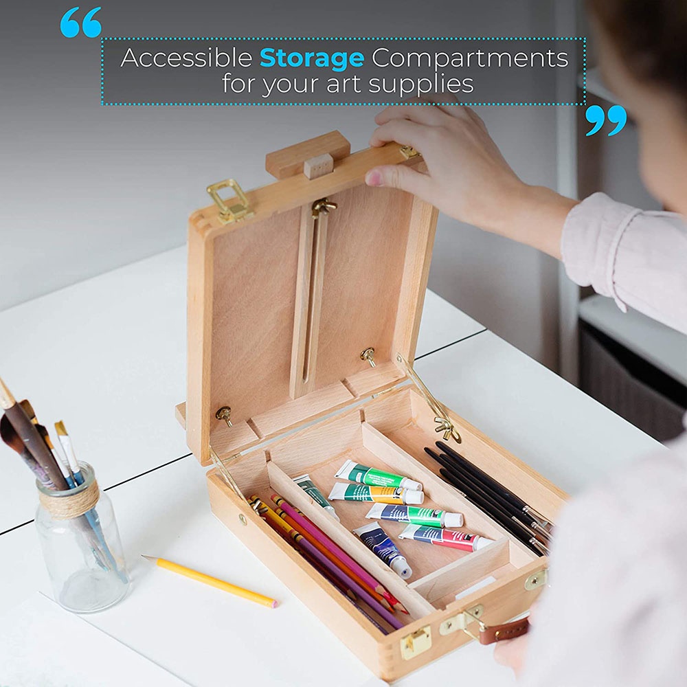 Beechwood Small Adjustable Wood Table Sketch box Easel Portable Wooden ...