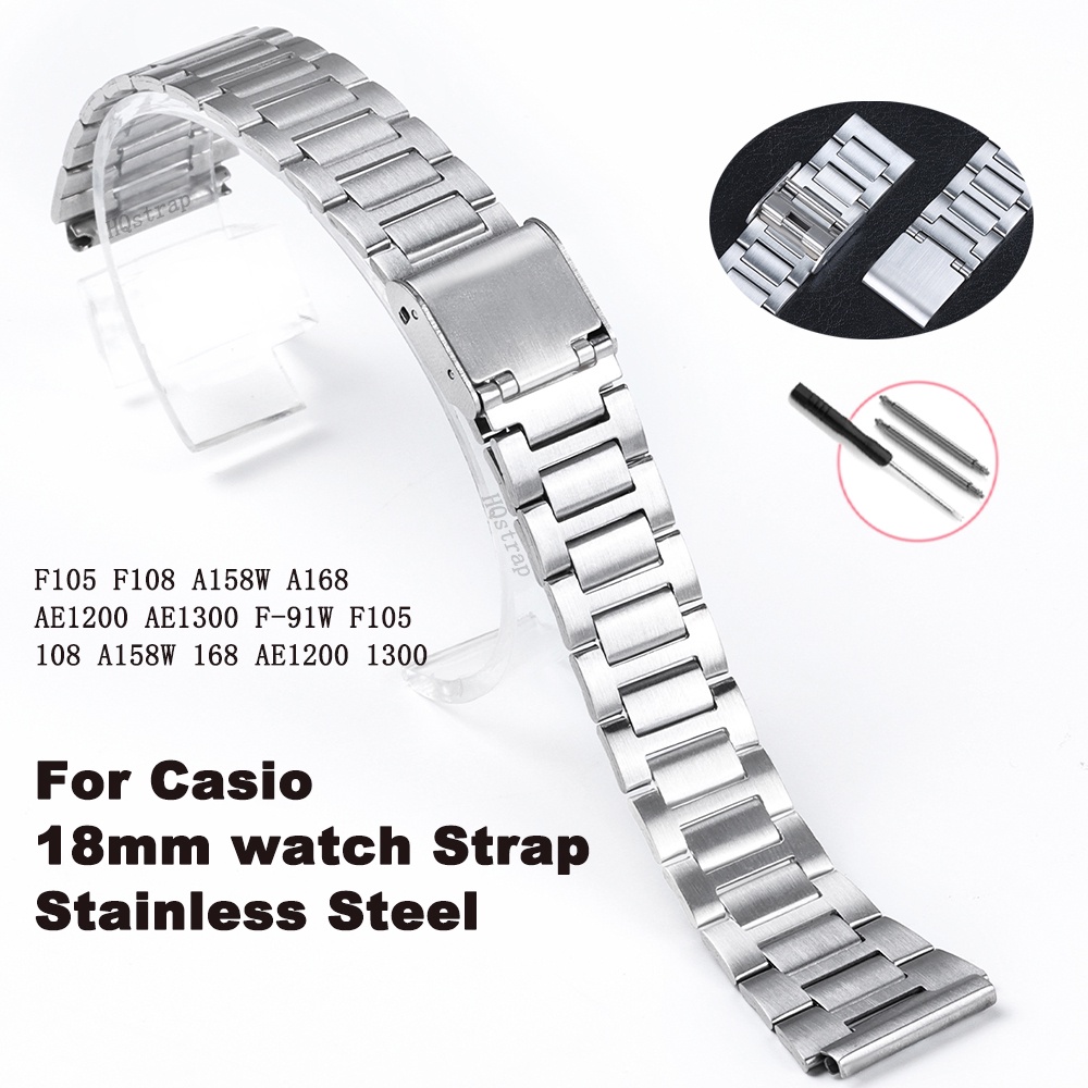 18mm Small Stainless Steel Strap for Casio Watch Band F91W F105 F108 ...