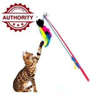 1pc Multicolored Wooden Interactive Cat Wand With Feather, Bell, Mouse Toys,  Relieving Boredom And Entertaining Cat (random Color)