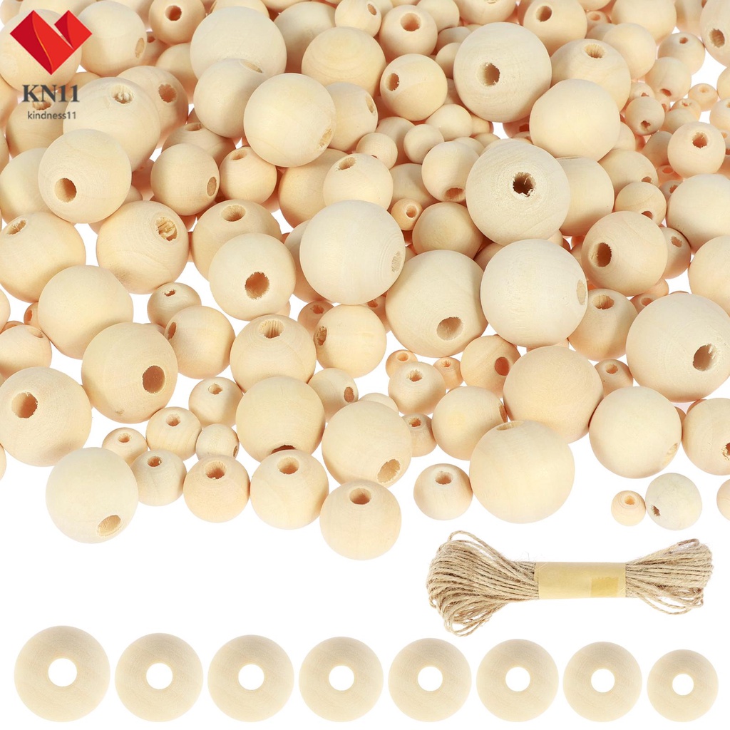 250Pcs Wooden Beads for Crafts, Unfinished Wood, 3 Different Sizes, with  Jute Twine, for Making DIY Wood Bead Garland