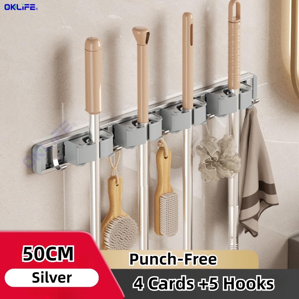 Mop clip wall-mounted broom mop hook artifact free punch bathroom storage storage rack snap mop rack view 6