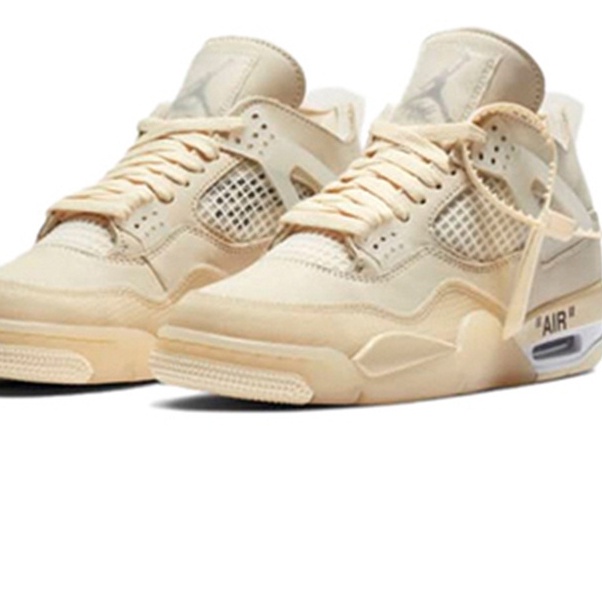 Hot Sale 1 Air Jordan 4 gray white x AJ4 WMNS AJ4 OW low sneakers couple  style women's shoes breathable casual running basketball translucent beige  1