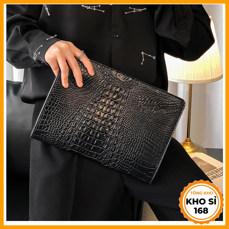 Black crocodile clutch online bag