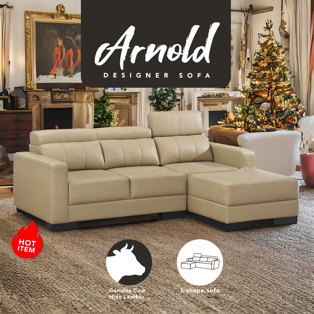 Arnold LShape Sofa (Genuine Cow Hide Half Leather) (2 Years Warranty