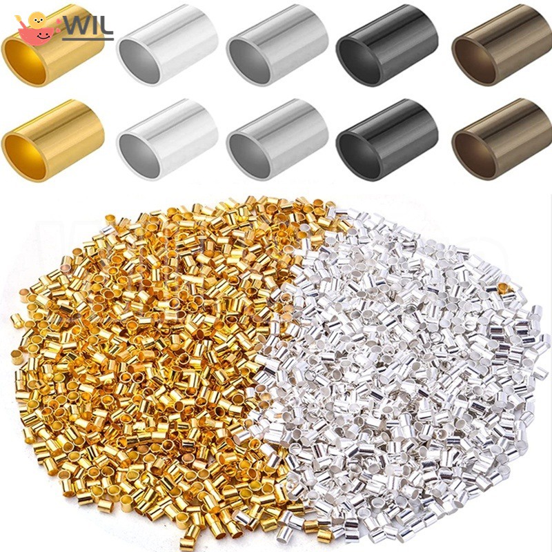 500Pcs Metal Tube Bead Crimp End Spacer 1.5/2mm Silver Plated Beads For