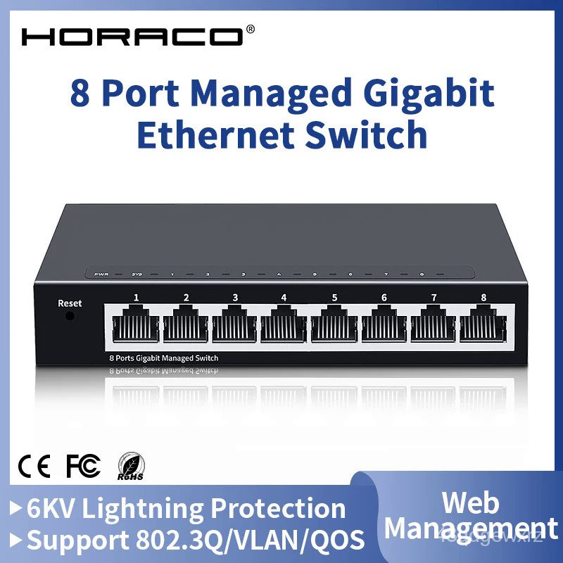 HORACO 8 Port Gigabit Ethernet Switch Managed 1000Mbps Smart Network ...