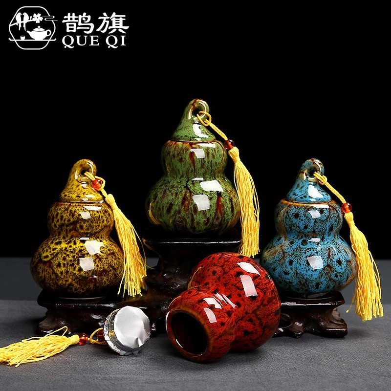 [Magpie Flag] Gourd Tea Caddy Ceramic Small Tea Caddy Airtight Caddy ...