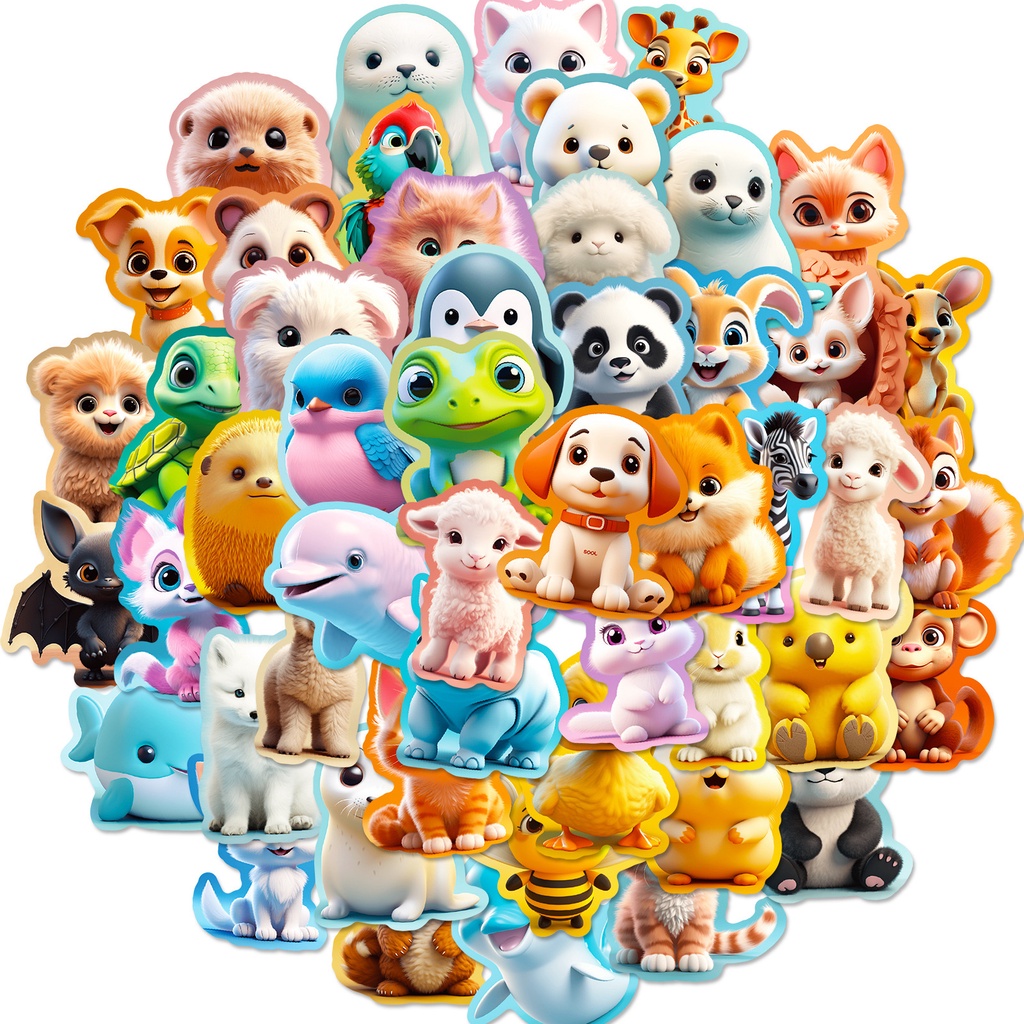 50PCS Cartoon Cute 3D Animals Waterproof graffiti Stickers For Helmet ...