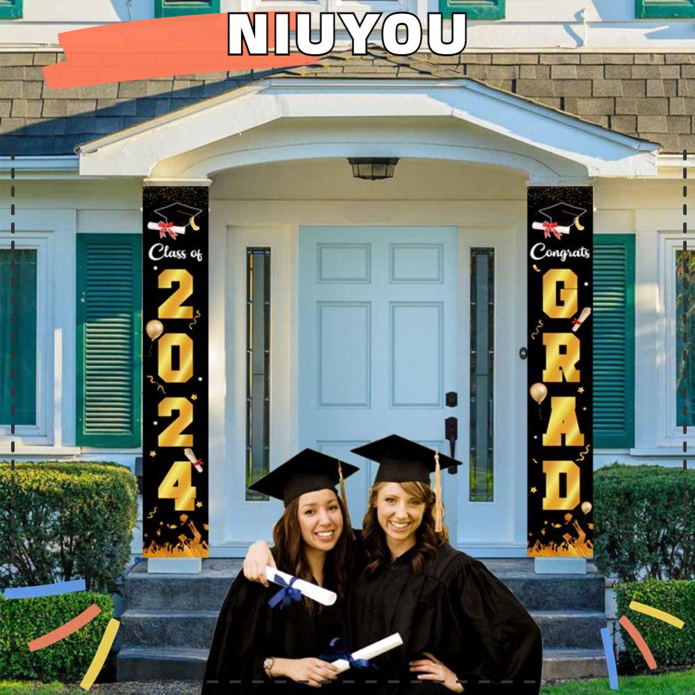 Niuyou Decoration Couplet Graduation Theme Black Gold 2024 Graduation Banner Fashion Hanging 7062