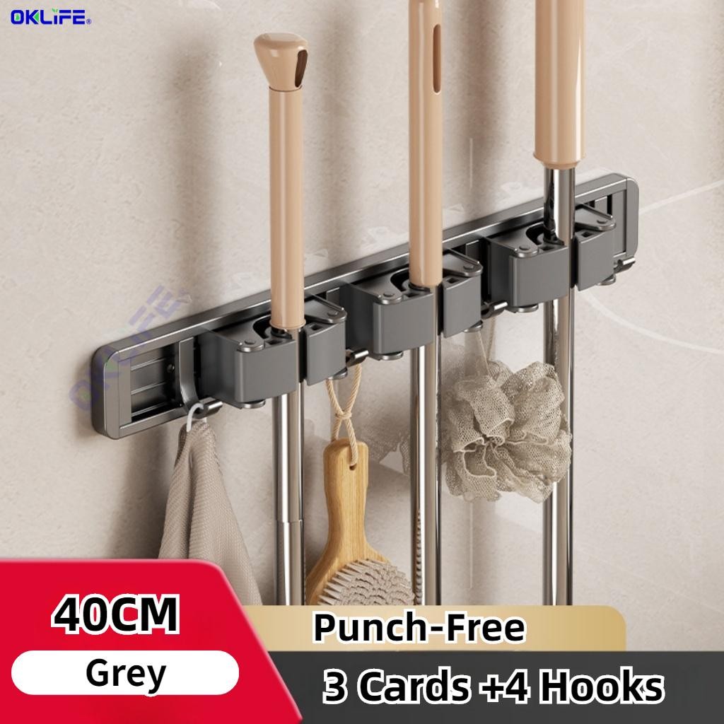 Mop clip wall-mounted broom mop hook artifact free punch bathroom storage storage rack snap mop rack view 4