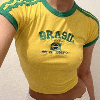 Brazil Y2k Baby T Shirt Vintage Style Football Crop Top 