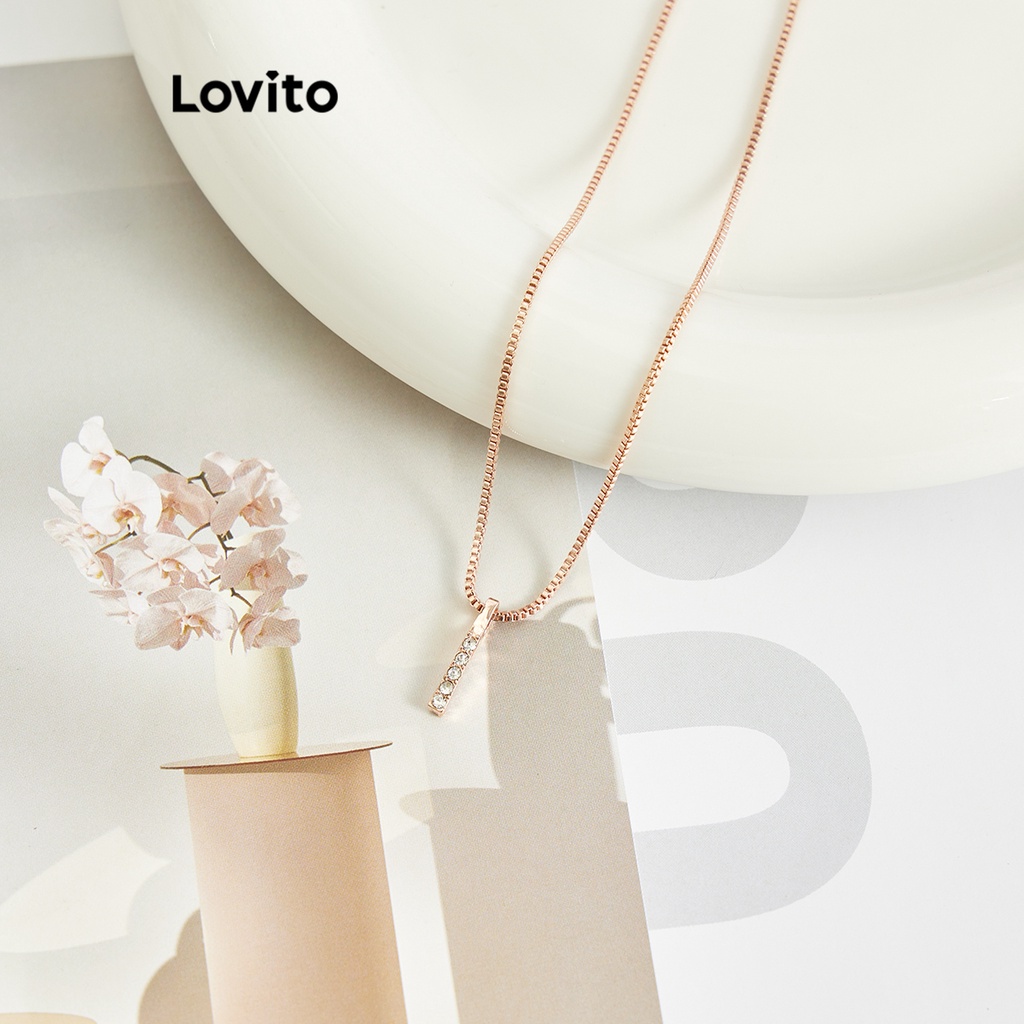 Lovito Casual Plain Rhinestone Necklace for Women L63AD012 (Gold