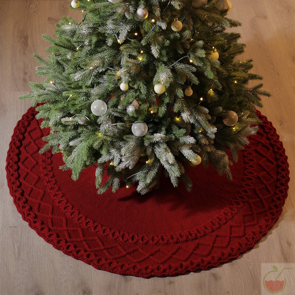 Round Christmas Tree Skirt 48 Inch Cable Knitted Thick Rustic Tree