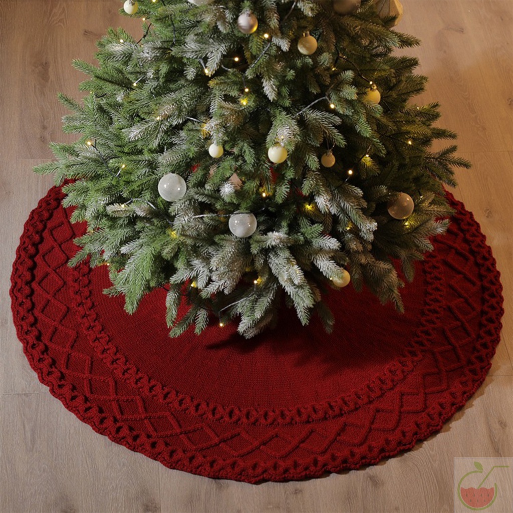 Round Christmas Tree Skirt 48 Inch Cable Knitted Thick Rustic Tree ...