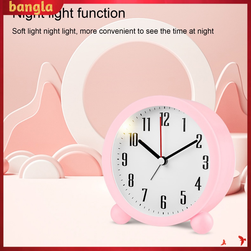 bangla Round Clock Cordless Clock Small Round Analogue Alarm Clock with Night Light Easy Set
