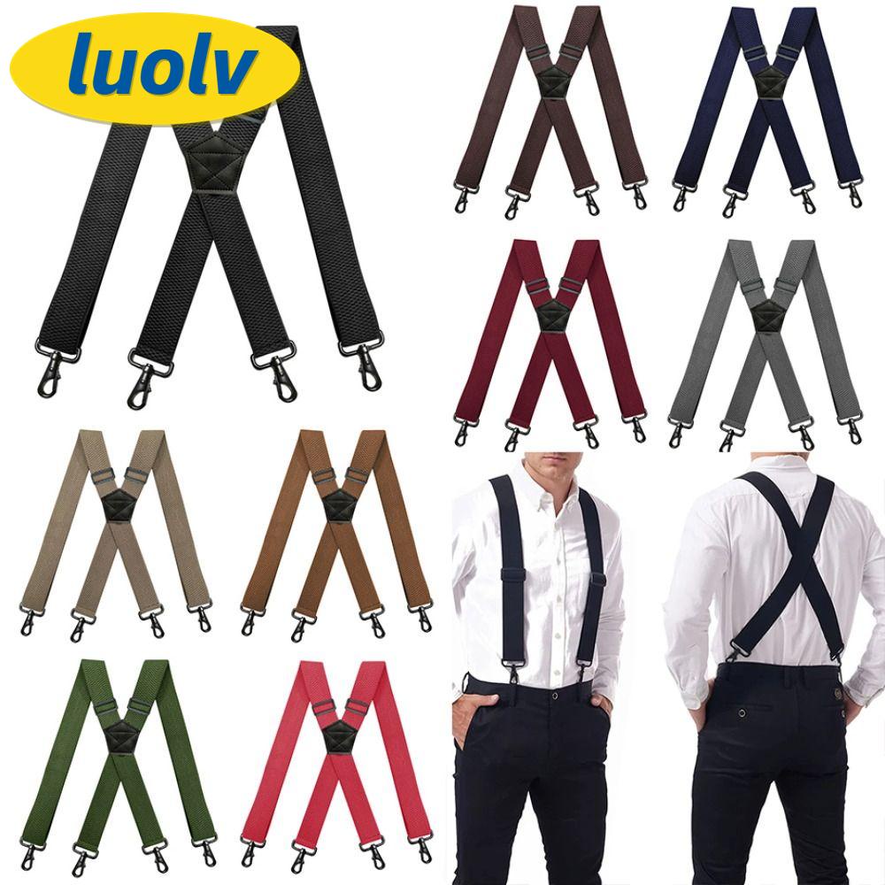 LUOLV Men's Suspenders, Heavy Duty Work 3.8cm Wide Elastic Trouser