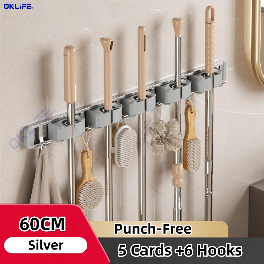 Mop clip wall-mounted broom mop hook artifact free punch bathroom storage storage rack snap mop rack view 8