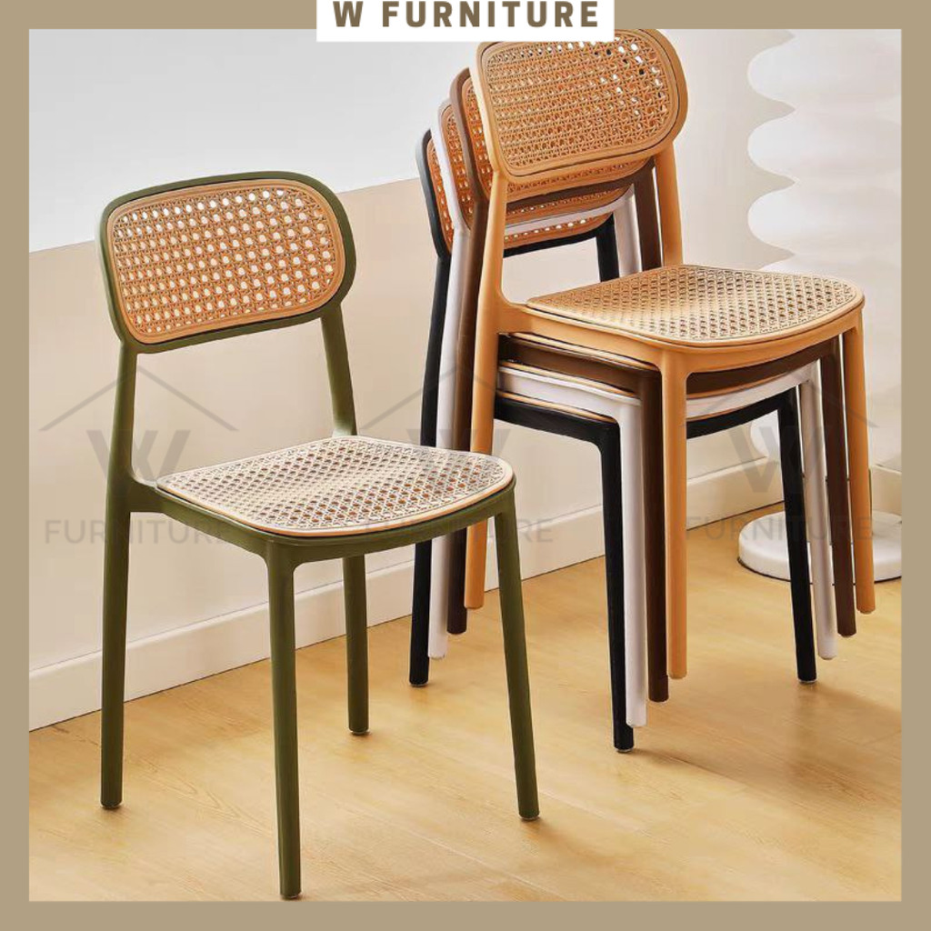 Wfurniture PP Rattan Chair Nordic Plastic Chair Backrest Stackable ...
