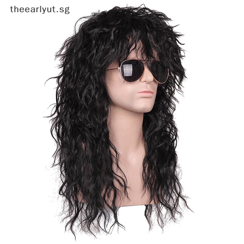 Theearlyut 70s 80s Men's Mullet Wig Halloween Cosplay Curly Wig Heat ...