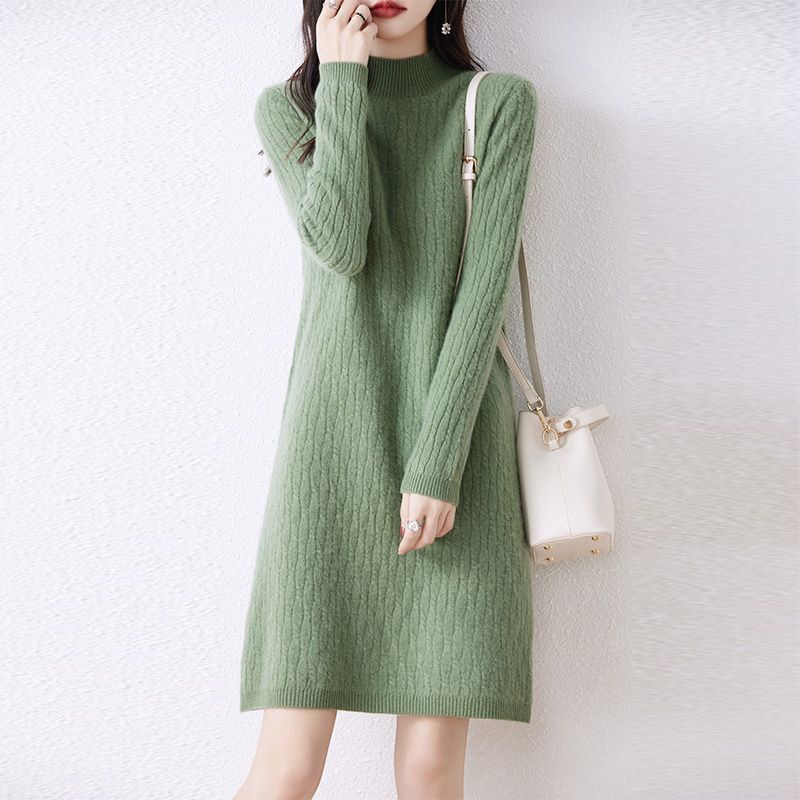Ready Stock Hot Sale] Autumn Winter Long Knitted Dress Women Half  Turtleneck Sweater One-Piece Dress Large Size Long-Sleeved Swe | Shopee  Singapore